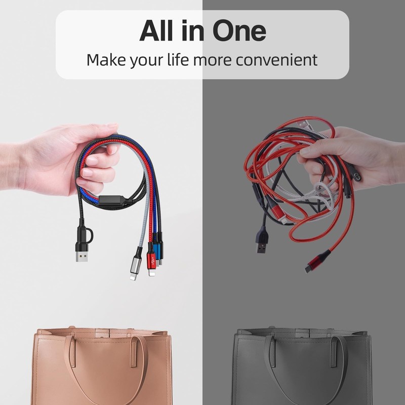 2 PCS 6 In 1 Multi Charging Cable 6FT Braided Fast Cord USB A/C To IP/Type C gallery