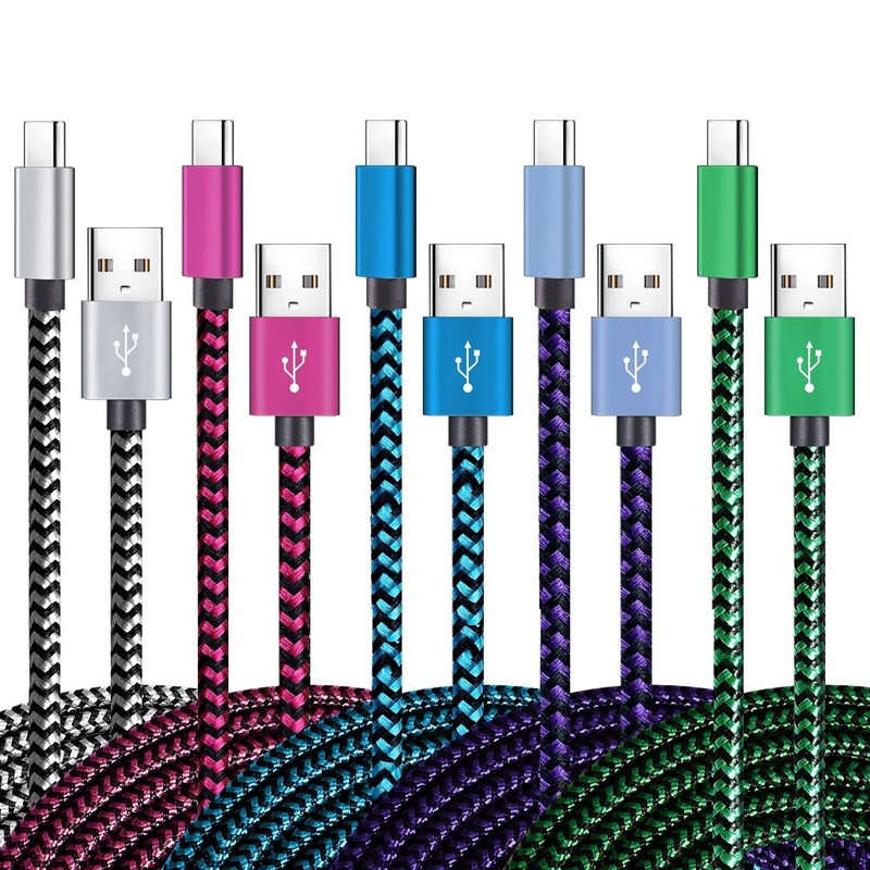 5 Pack 6ft USB C Cable 3A Fast Charging Nylon Braided Charger Cord