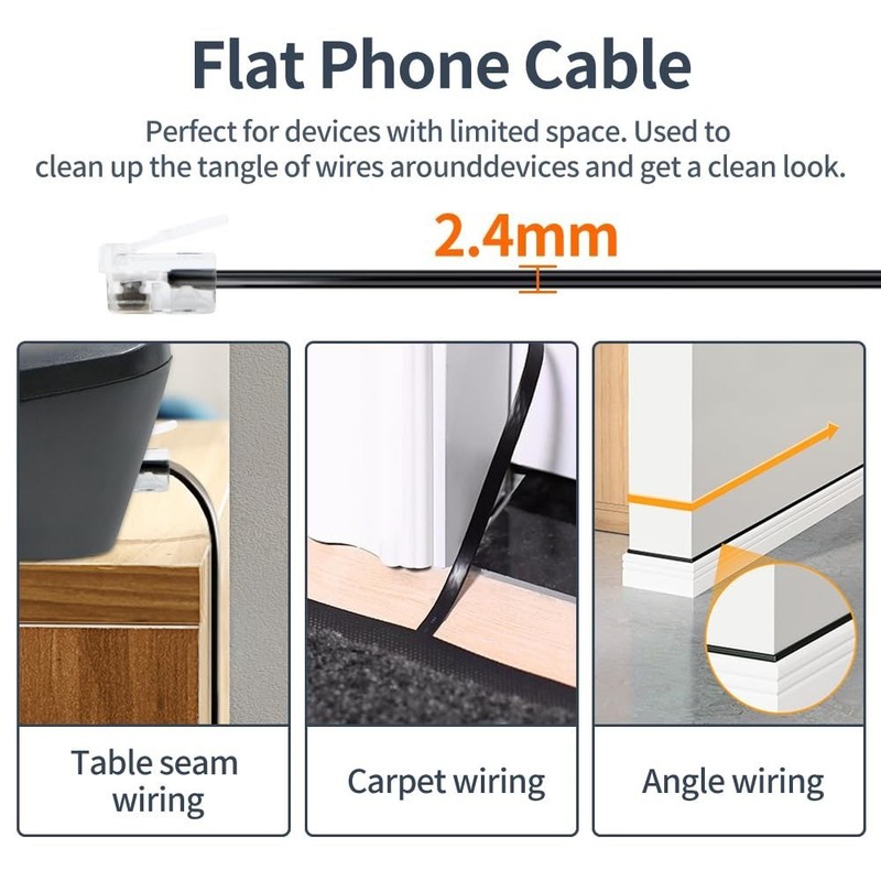 Flat 6ft RJ11 Line Cable with Gold-Plated Connectors for Superior Performance gallery