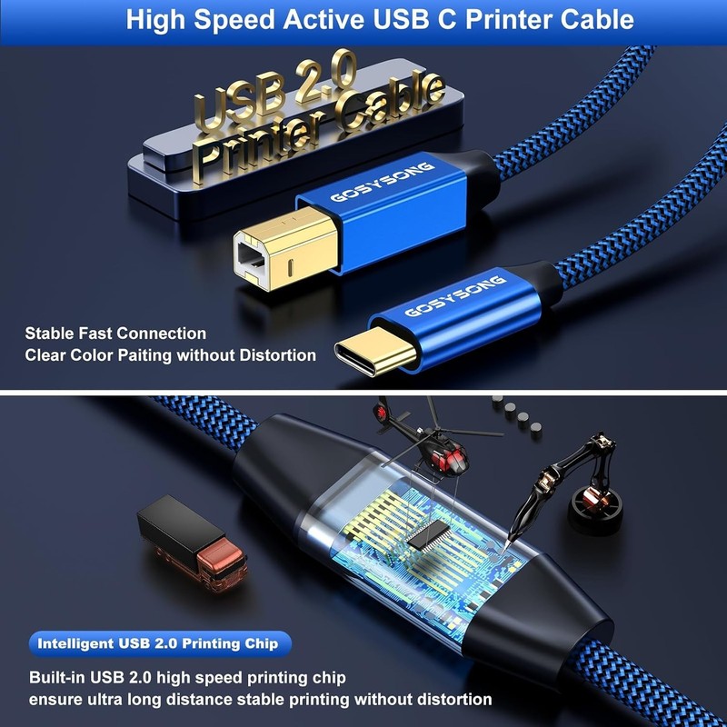 USB C to USB B Printer Cable - 100ft Tangle-Free Nylon gallery