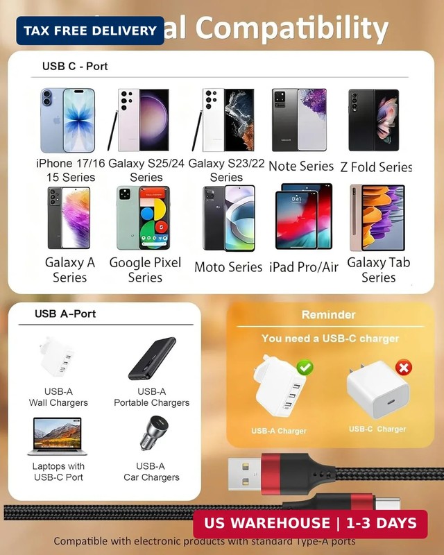 USB to USB C Cable 3ft, 2 Pack USB A to USBC Cable, Braided Type C Charger Cord gallery