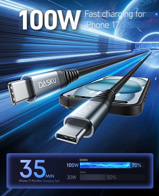 15FT USB C to C Cable 100W Fast Charging, Extra Long Braided Type C Cord for iPh gallery