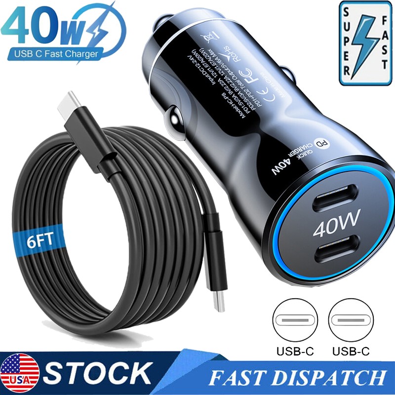 Dual USB C Type C Fast 40W Car Charger Adapter For iPhone 17e /Google /Samsung gallery