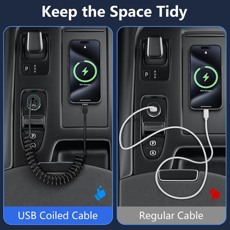 3FT Iphone Coiled Car Charger Cable, [Black] USB-C Coiled Cable for Iphone 17E/1 gallery