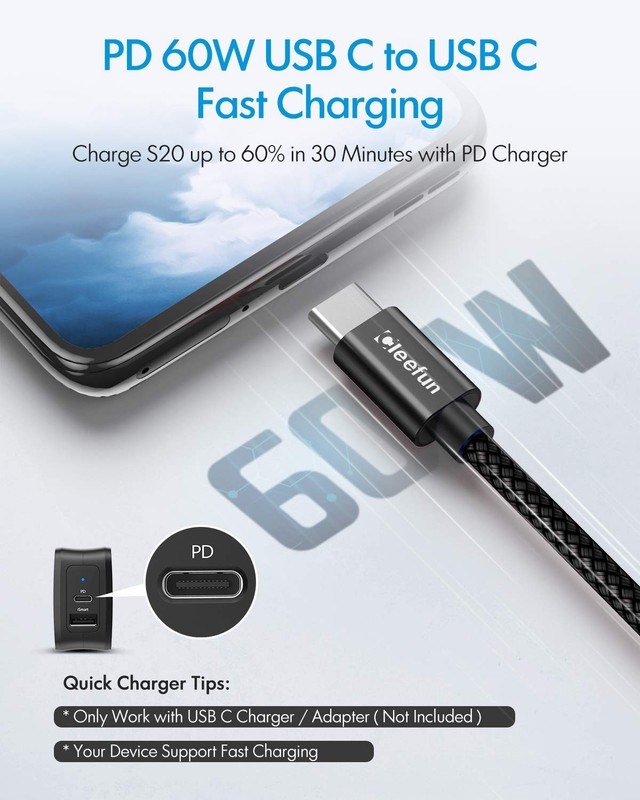 CLEEFUN Short USB C to USB C Cable 60W, USBC to USBC, [5-Pack, 1 ft] Type C t... gallery