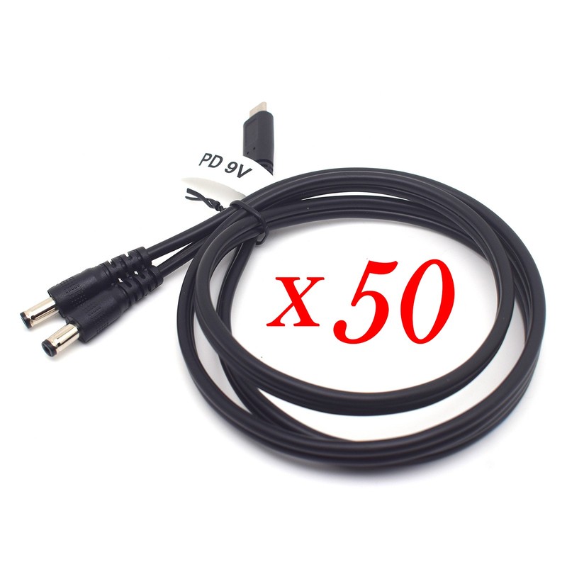 50x USB Type-C to Dual DC5521 Male DC Power Cable 9V PD Charging Splitter Cord