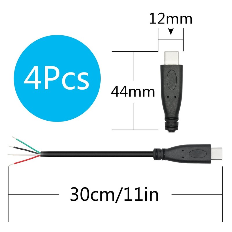 4Pcs Short USB C to 4 Pin Bare Wire Open End Wire 11inch 5V/2A USB Type C Mal... gallery