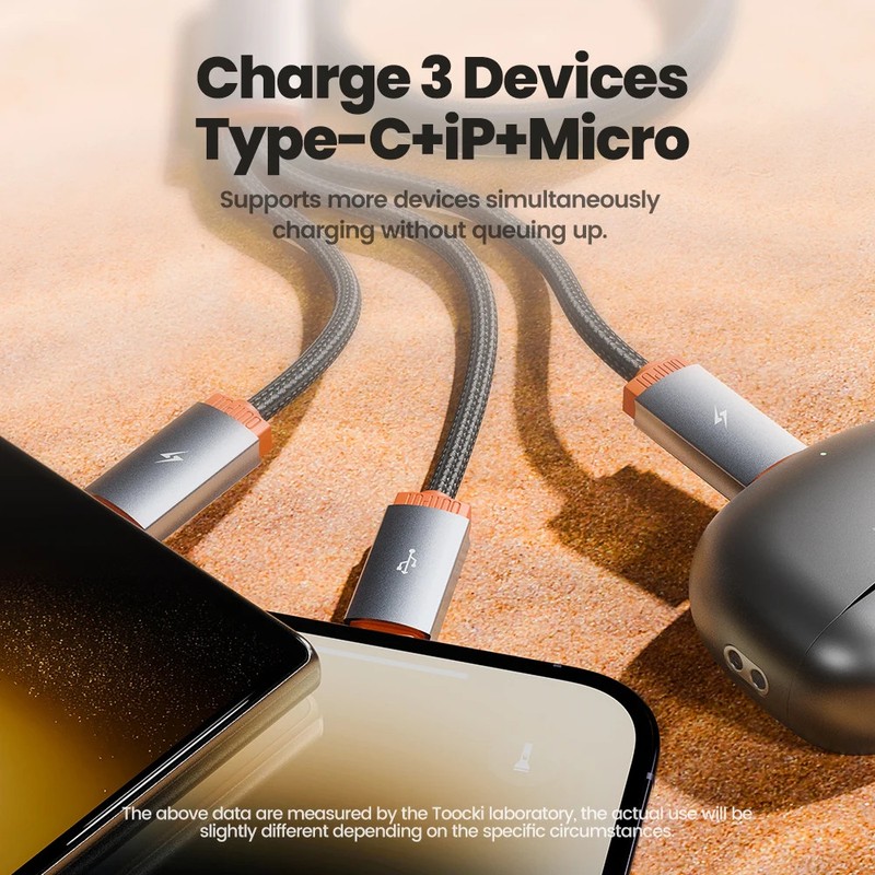 Toocki 3-in-1 USB Cable To Type C Micro iP Port Fast Charging gallery