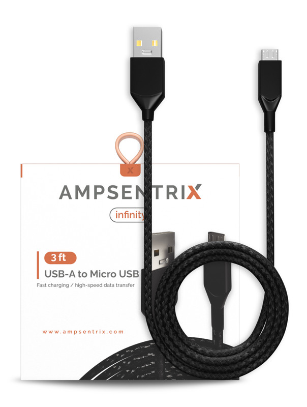 AmpSentrix – 3 Ft Micro USB To USB Type A Cable (Infinity) (Black)