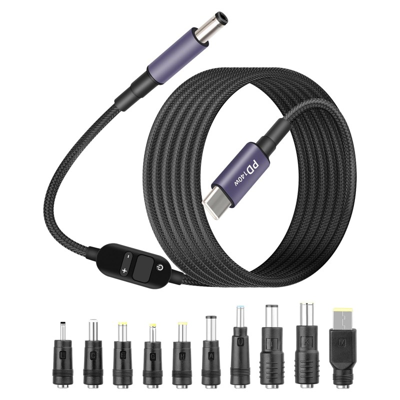 140W USBC To DC PD Trigger Power Cable 5.5×2.5mm 10 Connector Tips Fast Cord