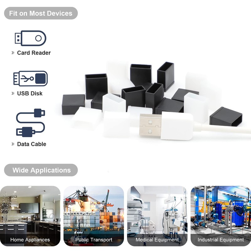 20 Pcs Black Clear Plastic USB A Male Anti-Dust Plug Cover for Personal Computer gallery