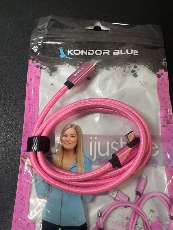 ijustine X Kondor Blue 3’ USB-C Right Angle Cable (Pink) gallery