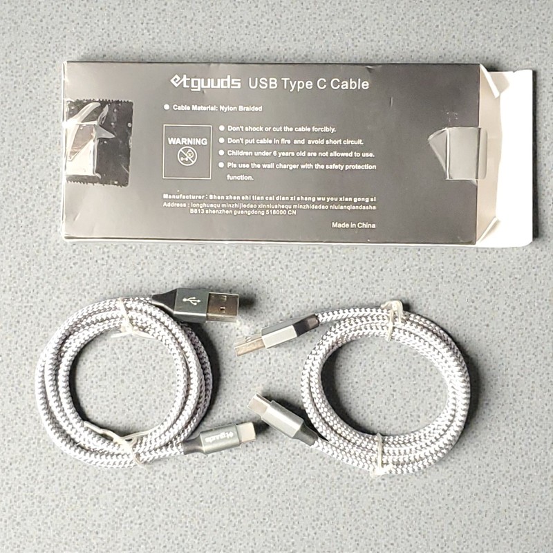 2-Pack Etguuds USB-C to USB-C Braided Charging Cables – Gray