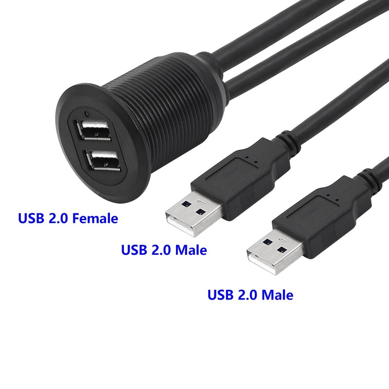 Dual Port USB 2.0 Male To Female AUX Flush Mount Car Extension Cable 3.3 Ft gallery