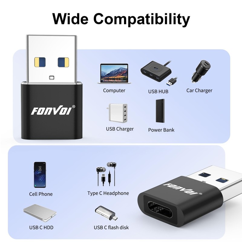 4 Pack USB C Female to USB A Male Adapter Charger Type C Connector Black gallery