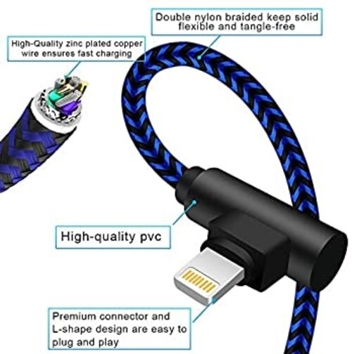 2 PACK 6ft 90 Degree Right Angle Fast Charging Cable Quick Charger Charge Cord gallery