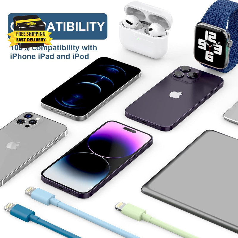 6Pack Iphone Charger (3/3/6/6/6/9 FT) Apple Mfi Certified Multiple Colour Lightn gallery