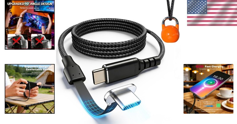 High-Speed 60W USB C Type C Cable with Right Angle Design for Gaming & Travel gallery