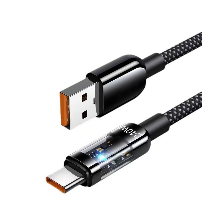 240W Super Fast USB A to Type-C Charging Cable Braid Phone Charger Lead with LED gallery