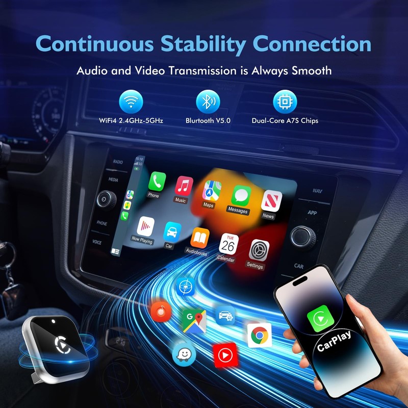 Mini L-Type & Ultra-Thin Wireless CarPlay Adapter, 2026 Upgraded Bluetooth Ad... gallery