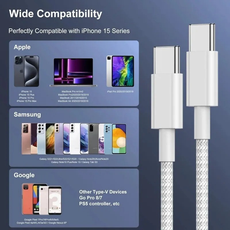 3PCS USB C Cable to USB C 100W Fast Charging Charger Cable Supports Fast Chargin gallery