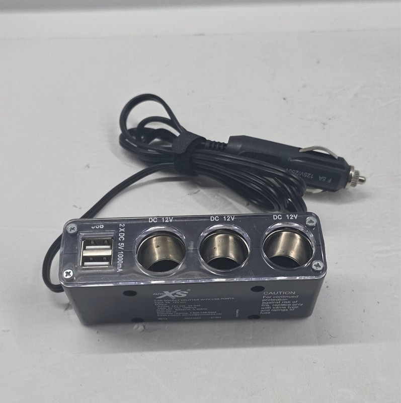 Auto XS Car Socket Splitter w/ 2 USB Ports And 3 DC – 47” Cord