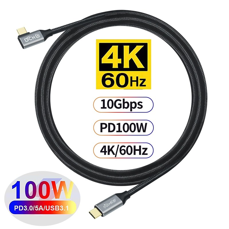 1.5ft 90 Degree USB C Cable 100W 4K 10Gbps 3.1 Gen 2 Type C Monitor Cord 5A gallery