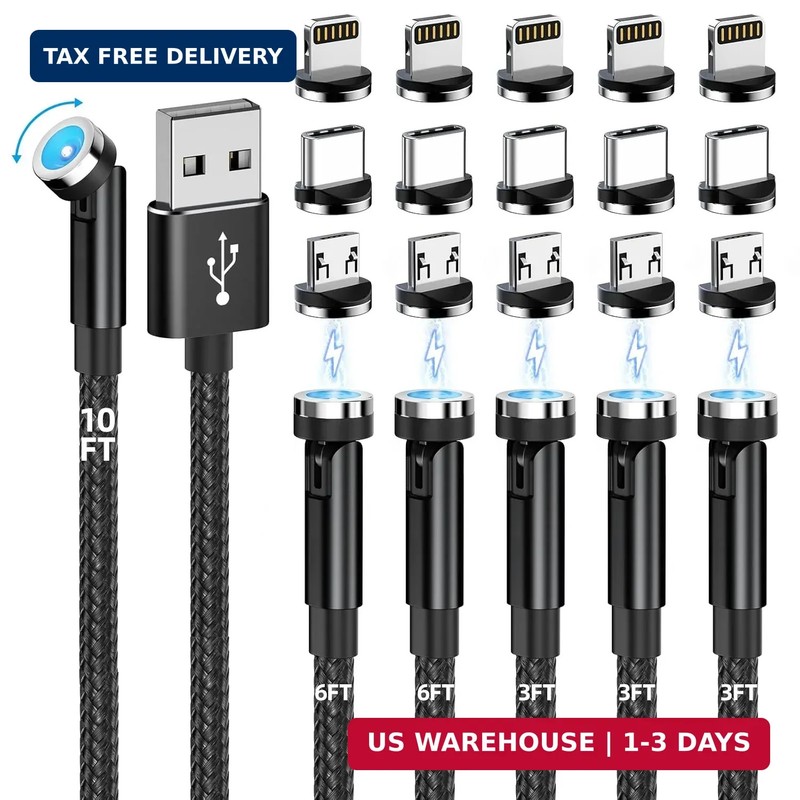 Magnetic Charging Cable, 540° Rotating Magnetic Phone Charger [6-Pack, 3ft/3ft/3