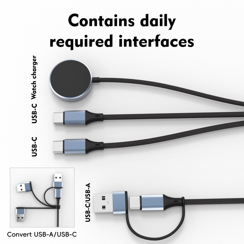 100W PD All-in-One Multi Fast Charging Cable USB-C USB-A for iPhone Apple Watch