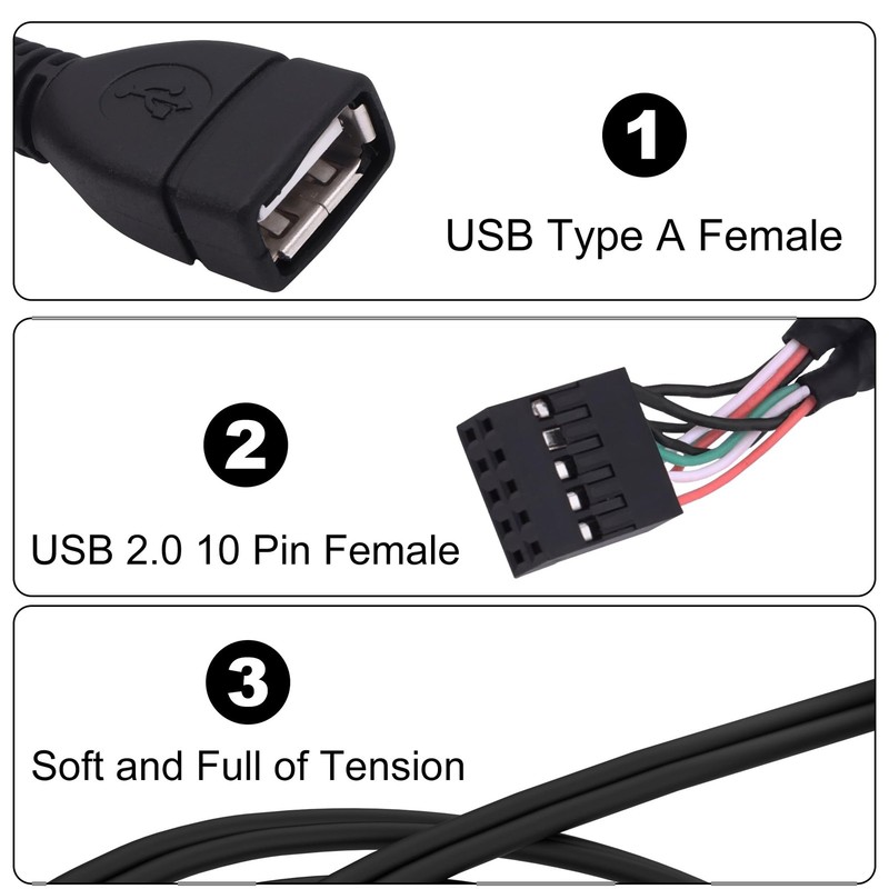 2 PCS USB 2.0 10 Pin Header To Dual Type A Adapter Splitter Cable 50CM gallery