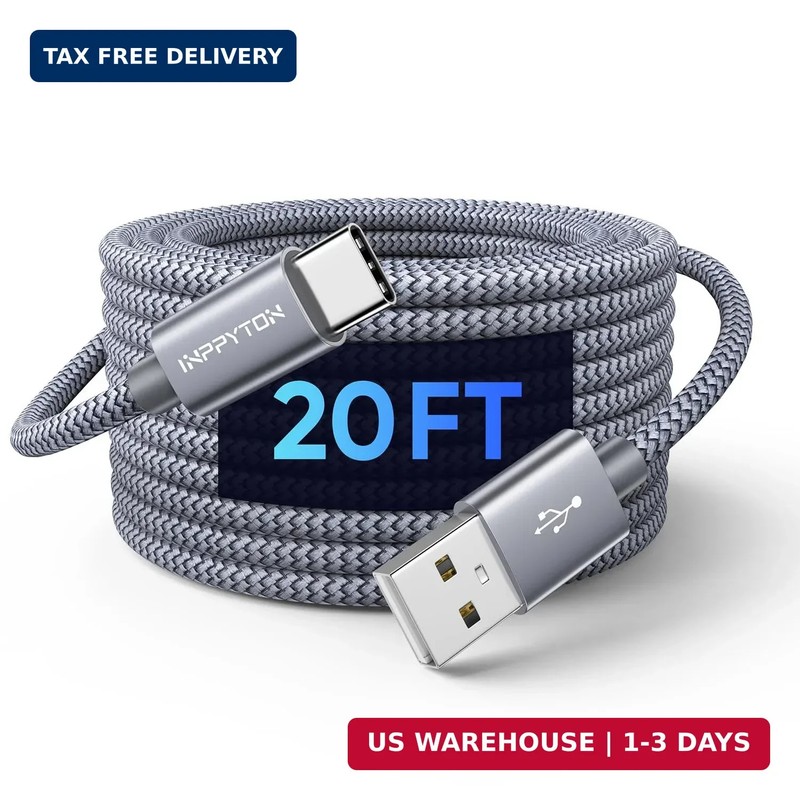20 Ft USB C Cable Fast Charging, Extra Long USB C Cable Nylon Braided USB Type C