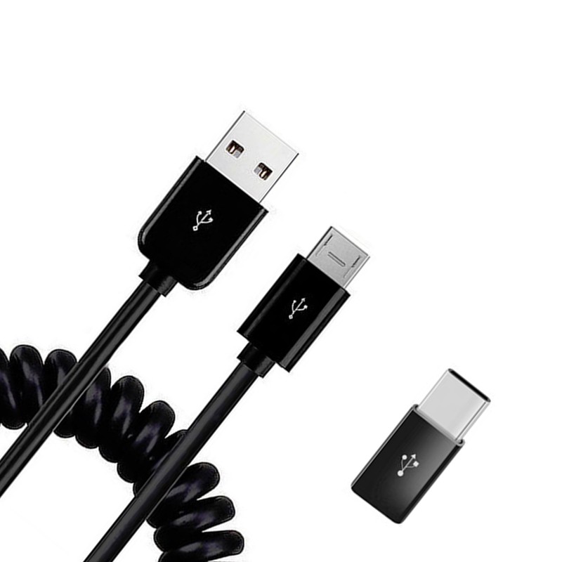 For Galaxy Z Flip7/FE – Coiled USB Cable Charger Cord Micro-USB to USB-C