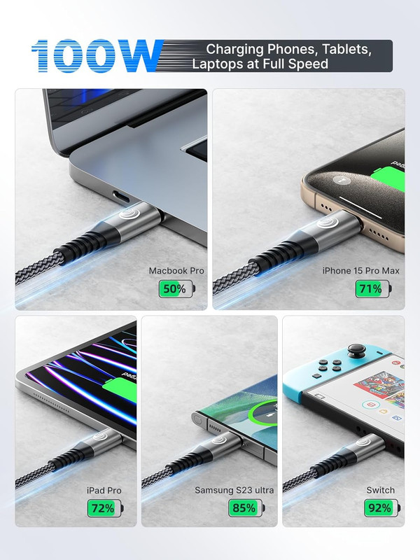 USBC to USBC 100W [10ft/2 Pack] USB C to USB C Fast Charging Cable Braided C to gallery