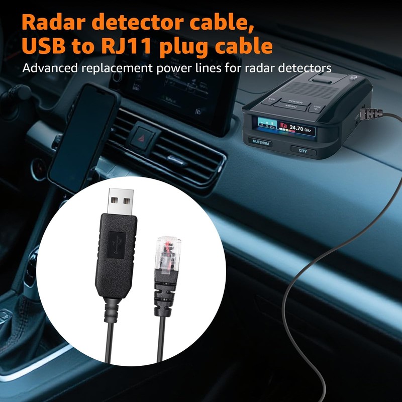 USB to RJ11 Power Cord 3.3Ft for Uniden R4 Escort Radenso XP Cobra Beltronics gallery