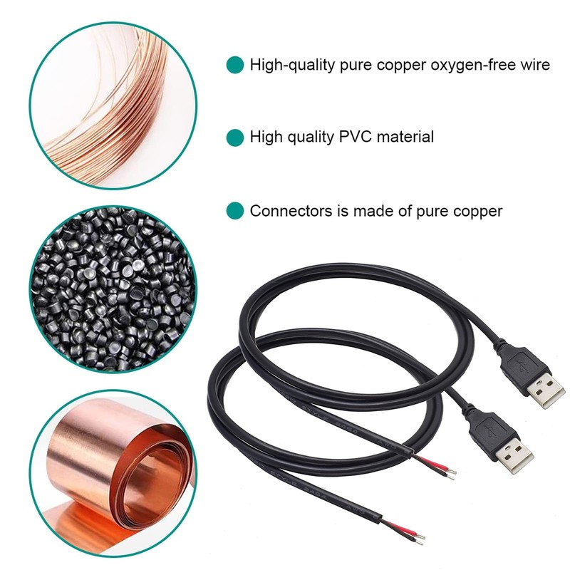 Usb 2.0 Male Bare Cable Pigtail Open End Extension Cables 5v 3a Power Charge Wir gallery