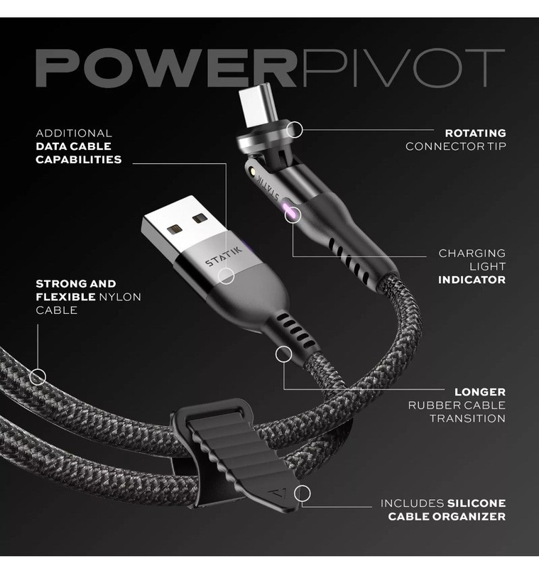 Statik 360 Rot. Universal Magnetic Charging Cable 6ft/1.8m with 3 Magnetic Tips gallery