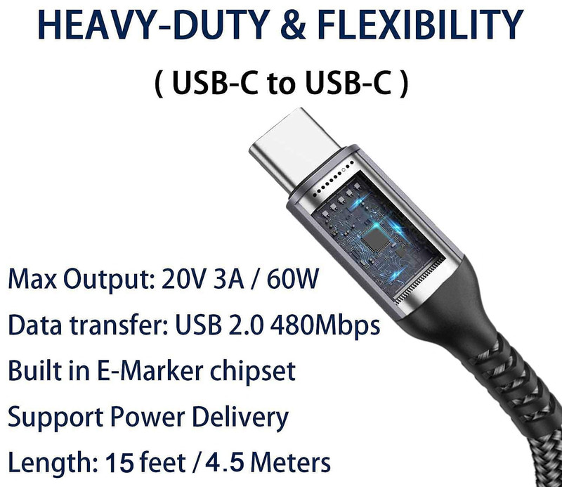 USB-C to USB-C Cable (15FT 2PACK 60W) Long Cable,Fast Charging Cord for Iphone 1 gallery