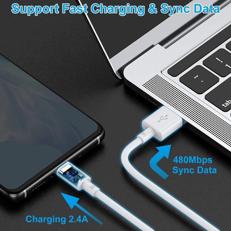 Short Micro USB Cable 6 Pack 1FT White Android Phone Charger Cord High Speed ... gallery