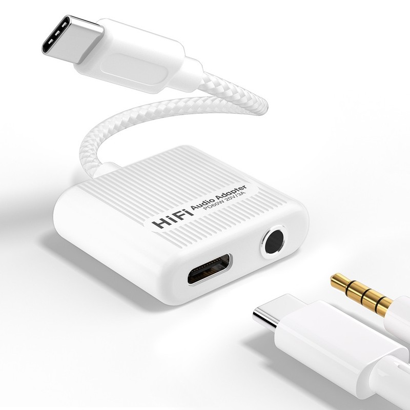 USB-C Audio Charging Adapter to 3.5mm 60W PD Type C Aux Converter Z4P7 gallery