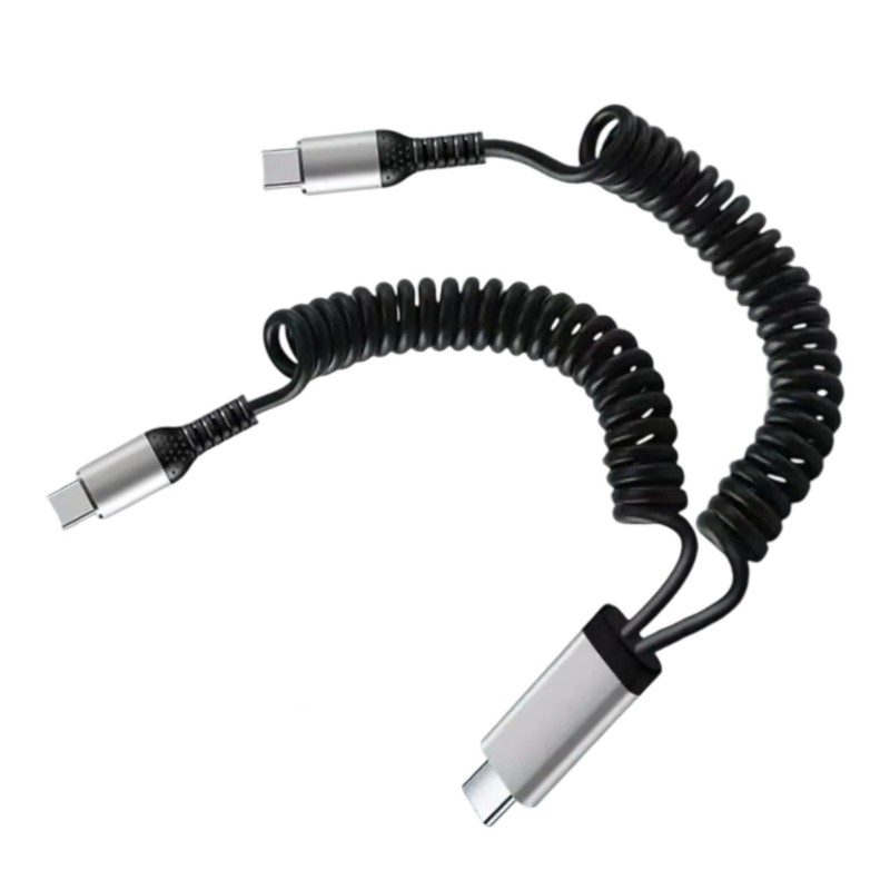 2 in 1 Stretchable Spring Data Cable USB A + Type C Super Fast Charging Cable