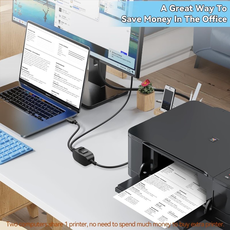 Printer Splitter for Computers USB A Splitter 1 in 2 Out for Share Printer/Sc... gallery