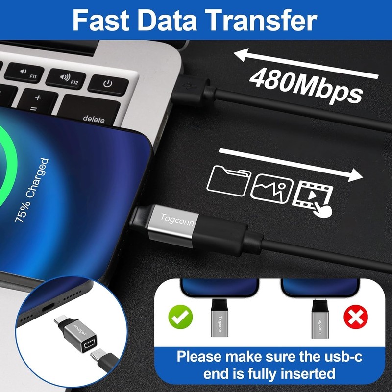 Mini USB to USB C Adapter 2 Pack, Mini USB (Female) to USB Type-C (Male) Convert gallery