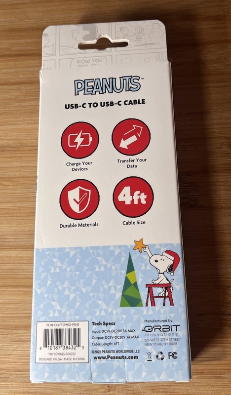 Peanuts Snoopy USB-C Cable 4ft Holiday 75th Anniversary Christmas Stocking NIP gallery