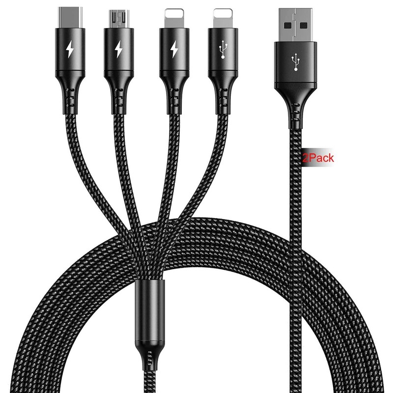 Multi USB Charger Cable 2Pack [4A,10ft ] 4 in 1 USB Fast Charging Cable