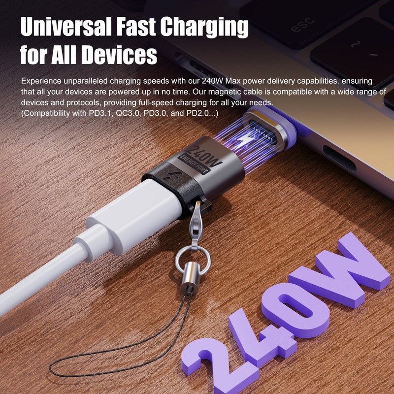 240W Magnetic Right Angle USB C to USB C Adapter Fast Charging Type C Adapter gallery