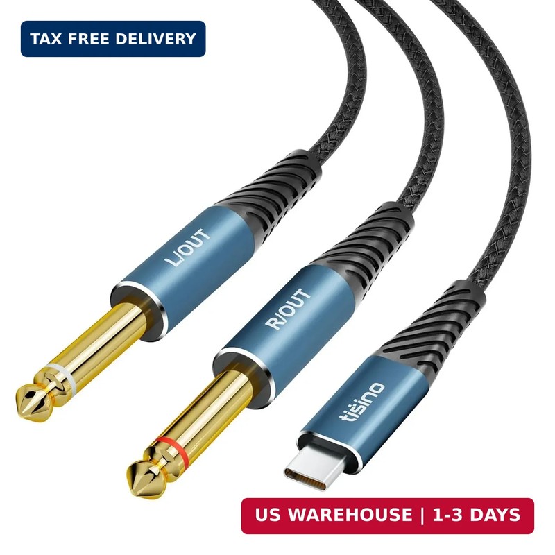 Tisino USB C to 1/4 inch Audio Cable, USB Type C to Dual TS Mono Cable, USB C to