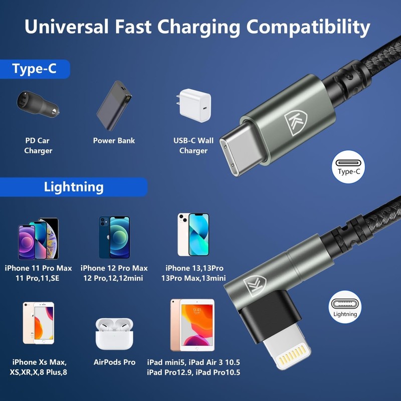 90 Degree iPhone Charger 6FT [Apple MFi Certified] 3Pack USB C to Lightning C... gallery