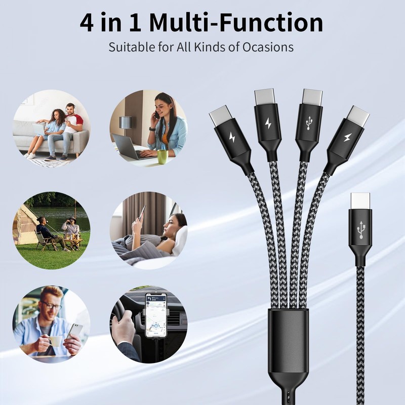 USBC to USBC Cable, 4 in 1 USB C Multi Charging Cable for Multiple Devices gallery