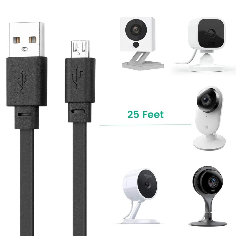 25 ft Micro USB Extension Cable Compatible with Wyze Cam v4, Wyze Cam Pan gallery