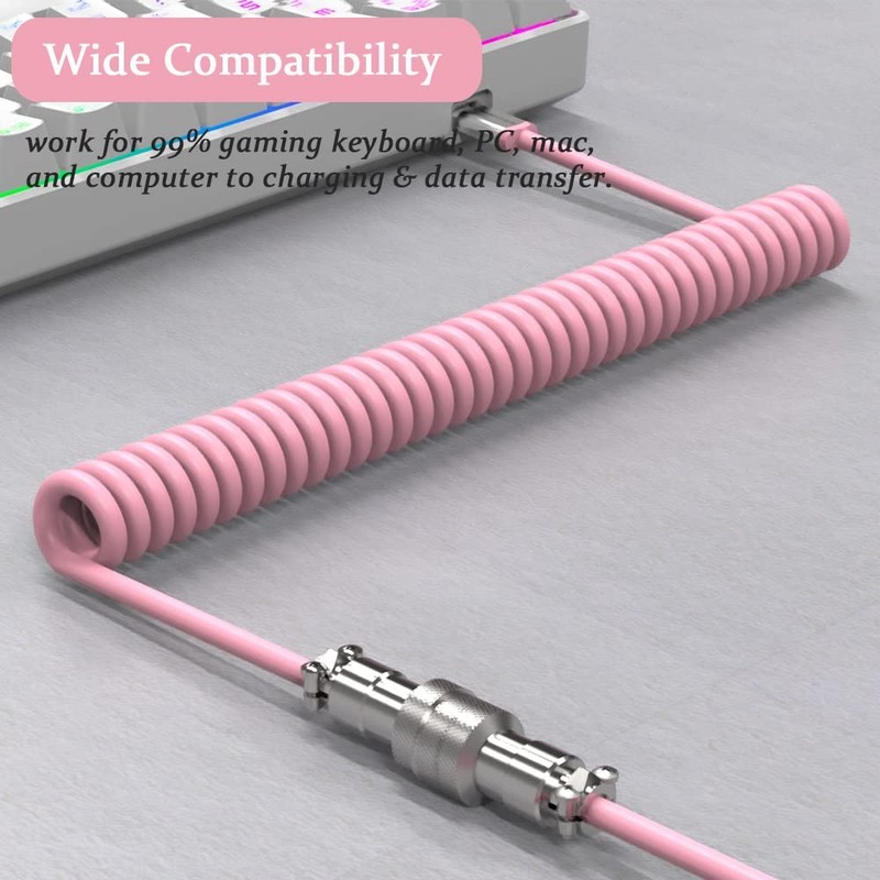 Pink Gaming Keyboard Cable USBType C Dual Sleeve 2.0M Detachable Metal gallery